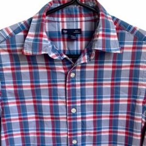 Gap Men's 100% Cotton Button-Up Shirt Red Blue Plaid Slim Fit XS